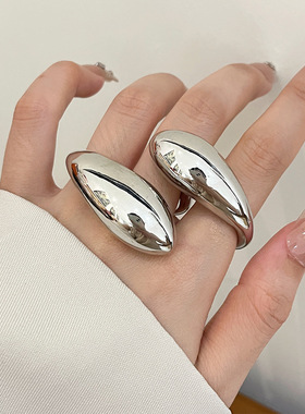 日系CoopKoop小众设计感光面金属水滴戒指轻奢高级感立体开口