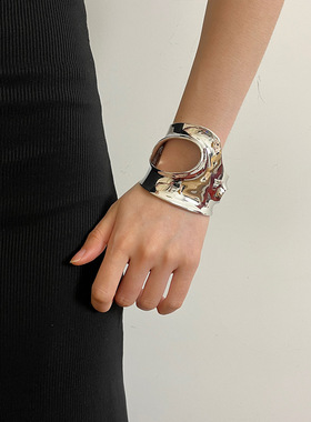 日系CoopKoop欧美ins风凹凸不规则椭圆镂空金属手镯小众设计简约