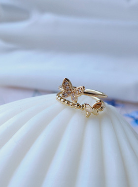 日系coopkoop亮眸镀14k锆石微镶蝴蝶戒指时尚流行尾戒新款款