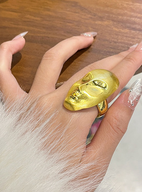 日系coopkoop欧美人面轮廓戒指女复古小众拉丝金属指环冷淡风