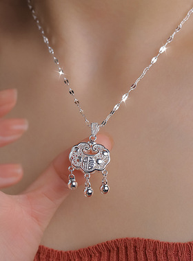 日系coopkoop925银平安锁项链女轻奢小众新款潮长命锁吊坠简约