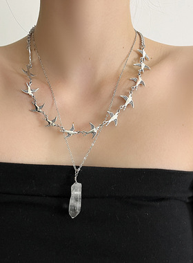 日系CoopKoop复古小众设计飞鸟异石双层叠戴项链女轻奢高级感