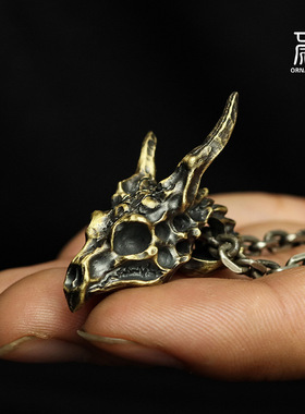 日系coopkoop银黄铜复古风恶魔龙头骨骷髅男女吊坠项链送男友