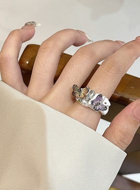 日系CoopKoop甜酷精致滴油彩色蝴蝶开口戒指新款小众设计感