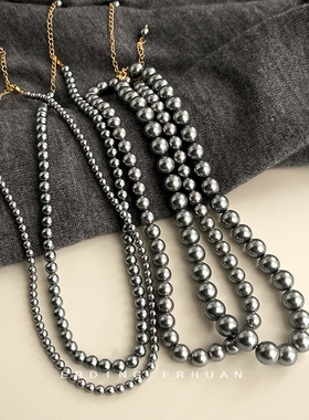 日系coopkoop玻璃珍珠好品质气质灰色项链电镀14k保色很好质感