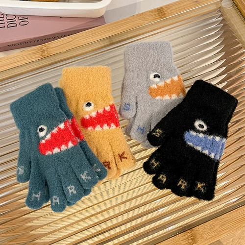 Детские зимние перчатки, детский демисезонный удерживающий тепло милый трикотажный комплект для мальчиков