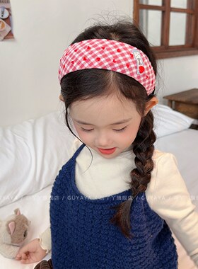 可爱格纹宽边发箍女少女心头箍