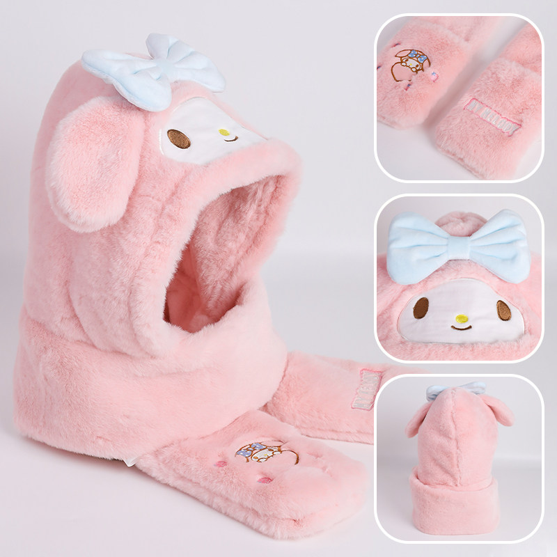 正版授权库洛米儿童帽子围巾手套一体女童冬季保暖毛绒帽护耳帽冬,淘宝优惠券,粉丝福利购,淘宝优惠卷