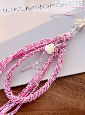 中式复古国风短款手腕绳手机吊坠钥匙手工编织手绳招财猫菩提挂绳