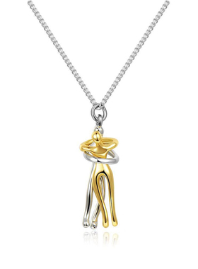 情侣拥抱吊坠项炼恋人在一起金属铂金