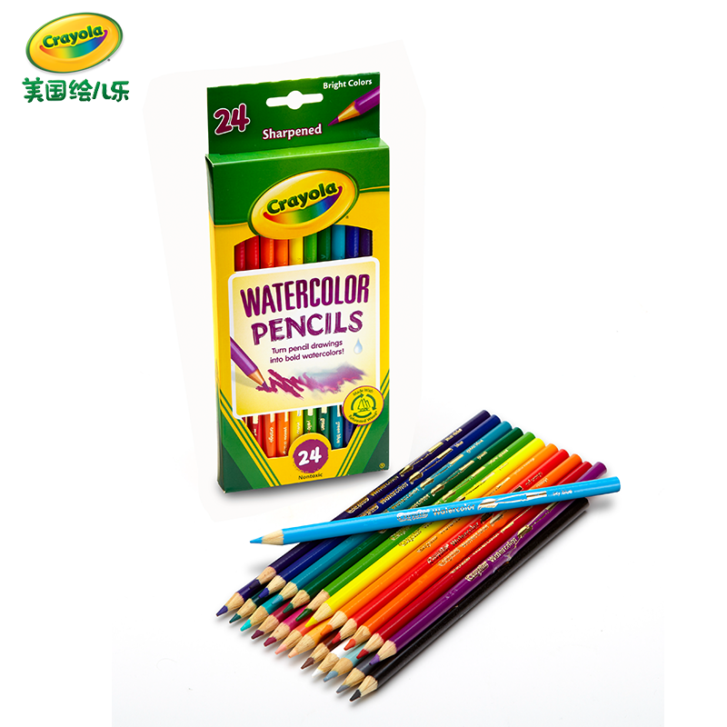 绘儿乐Crayola 12色 24色水溶性绘画彩铅笔幼儿园儿童彩色铅笔涂鸦文具涂色笔安全手绘彩笔学生画画笔68-4302