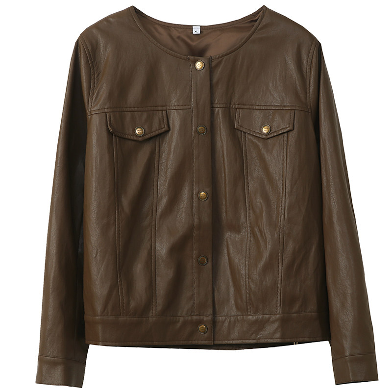 胖莹莹大码女装复古圆领pu酷飒帅气夹克时髦美拉德短款皮衣外套,淘宝优惠券,粉丝福利购,淘宝优惠卷