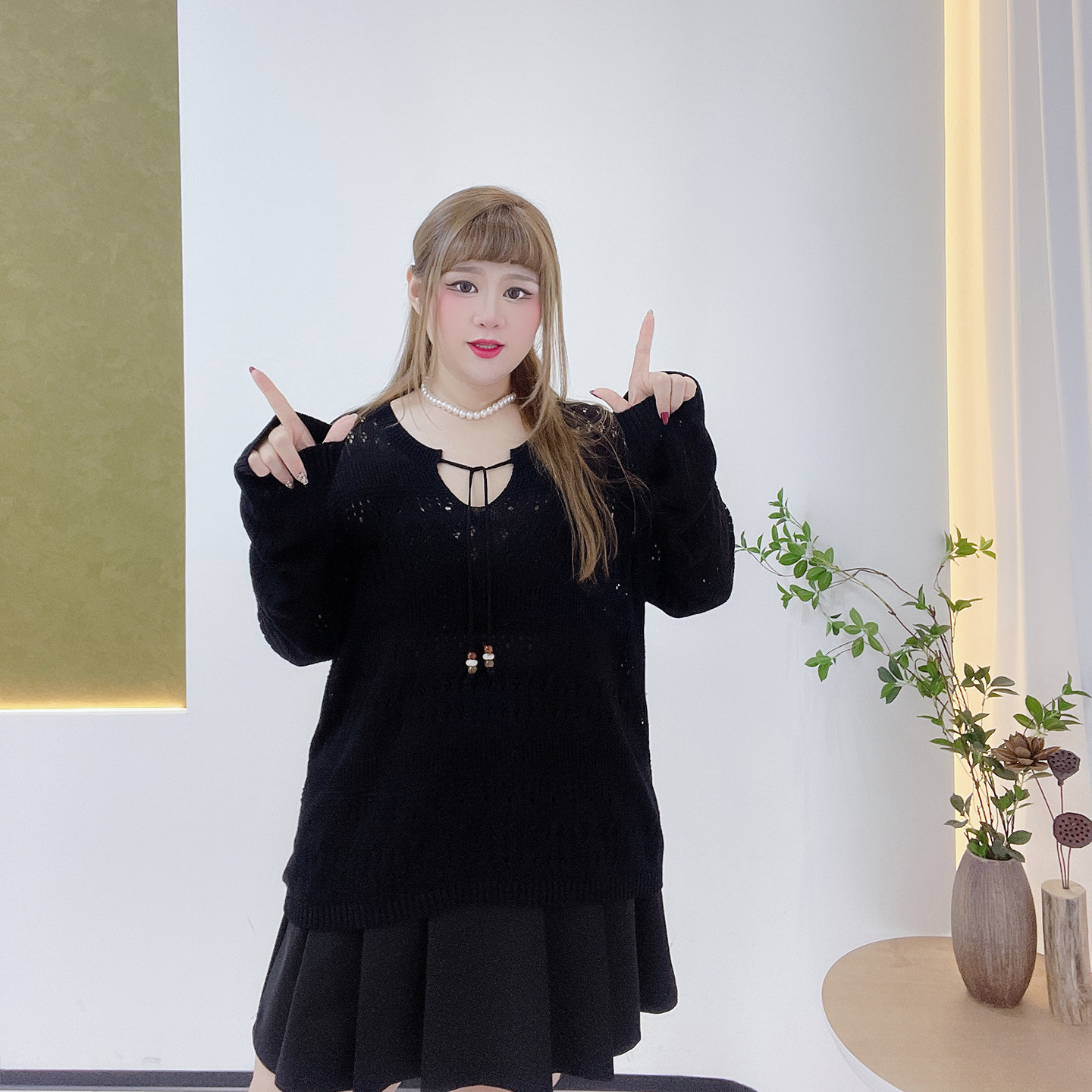 胖莹莹大码女装2025秋慵懒风时尚镂空纯欲系带显瘦百搭减龄针织衫,淘宝优惠券,粉丝福利购,淘宝优惠卷