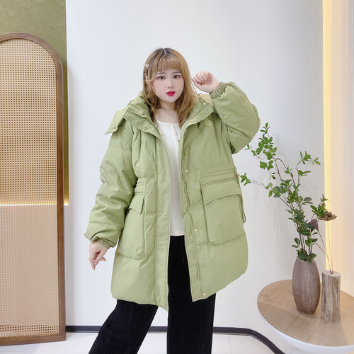 300斤胖莹莹大码女装胖mm加厚东北抗寒收腰显瘦中长款连帽羽绒服 - 图2
