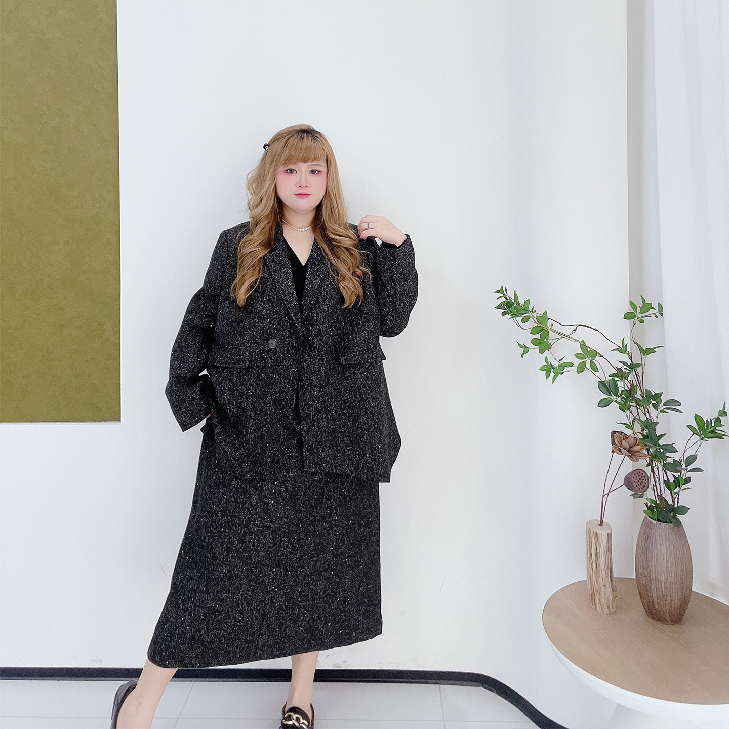 胖莹莹大码女装300斤胖m高级感老钱风气质加肥亮片西服半身裙套装,淘宝优惠券,粉丝福利购,淘宝优惠卷