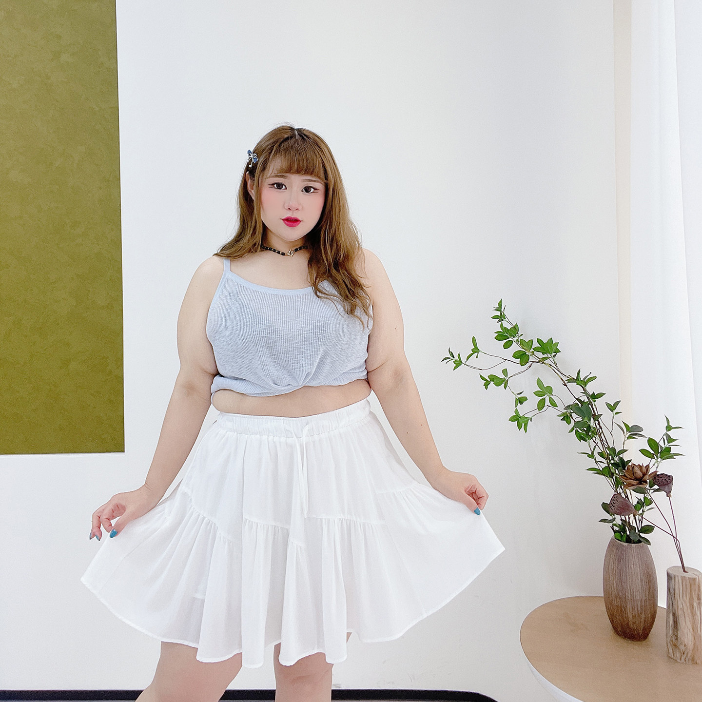 胖莹莹大码女装胖mm女团少女感松紧腰减龄俏皮高腰A字短款半身裙,淘宝优惠券,粉丝福利购,淘宝优惠卷