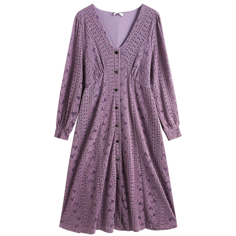 300斤胖莹莹大码女装法式优雅V领蕾丝紫色端丽风名媛收腰连衣裙,淘宝优惠券,粉丝福利购,淘宝优惠卷