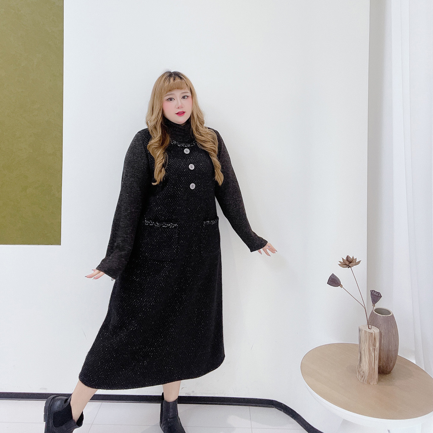 法式小香高级感胖莹莹大码女装胖mm闪亮背心裙高领打底衫显瘦套装,淘宝优惠券,粉丝福利购,淘宝优惠卷