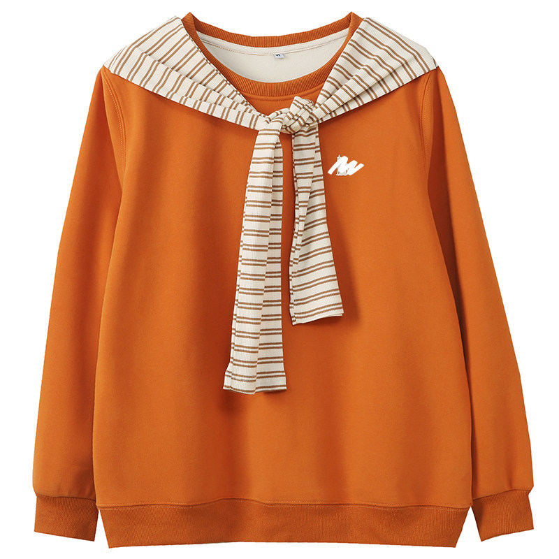 胖莹莹大码女装2025秋冬设计感减龄条纹披肩加绒宽松休闲百搭卫衣,淘宝优惠券,粉丝福利购,淘宝优惠卷