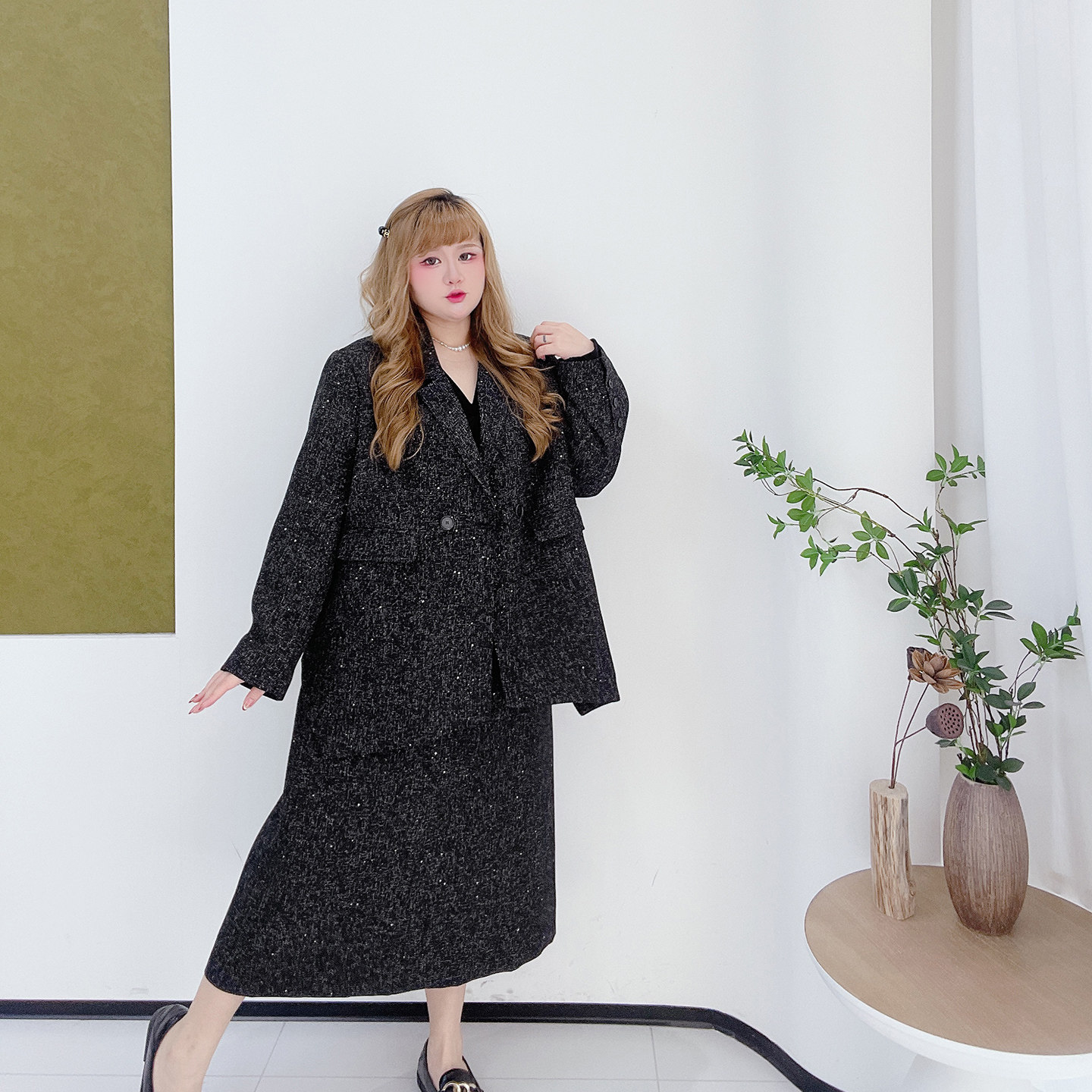 胖莹莹大码女装300斤胖m高级感老钱风气质加肥亮片西服半身裙套装,淘宝优惠券,粉丝福利购,淘宝优惠卷