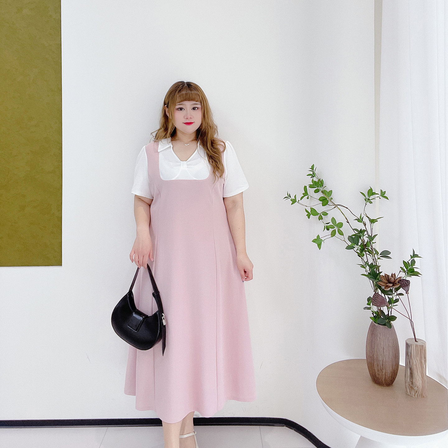 胖莹莹大码女装清新减龄韩系假两件学院风长裙撞色少女感连衣裙,淘宝优惠券,粉丝福利购,淘宝优惠卷