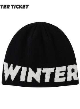 WINTER TICKET休闲针织帽羊毛保暖滑雪LOGO纯色提花短线帽