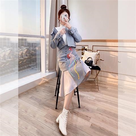 毛呢两件套秋冬2022年新款女装秋装轻熟风气质御姐套装西装套装裙