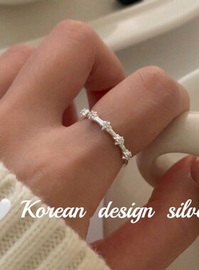 精巧戒指ins 银饰品简约锆石设计高级韩系纯银花花风S925小众拼接