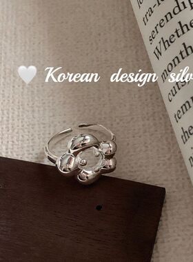 花蕊纯银饰品女开口调节简约指环