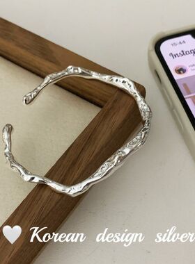 肌理韩国纹S925ins手镯不规则亮