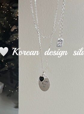 爱心圆牌韩国链小众英文S925项