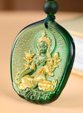 手工镶金彩绘琉璃项坠二十一度母主题项链复古民族风饰品琉璃项链