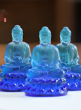 【琉璃三宝佛】2寸小型车摆件车内迷你佛饰品车载车摆平安小摆件