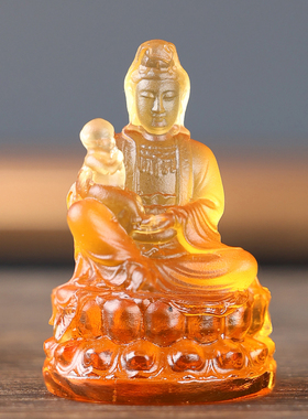 手工琉璃送子娘娘像家居佛堂摆件汽车内装饰品新年礼物收藏