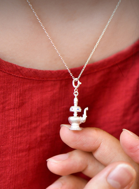 s925银文巴壶宝瓶吊坠 藏式风格佛珠手串配件卡扣挂饰民族饰品