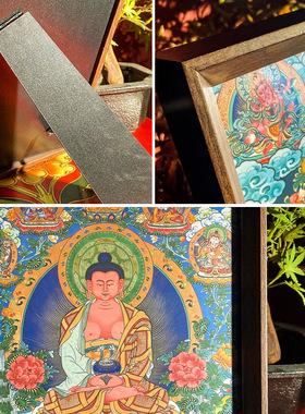 唐卡黄财神大黑天佛像挂画绿度母扎基拉姆手绘复古桌面摆台装饰画
