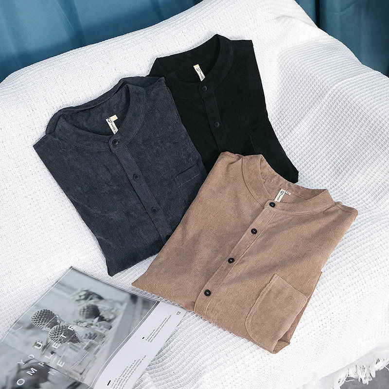 2020新款港风日系灯芯绒男长袖衬衫 叶奈尔衬衫