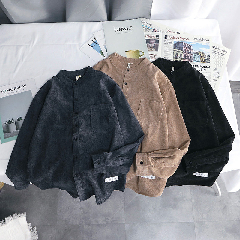 2020新款港风日系灯芯绒男长袖衬衫 叶奈尔衬衫