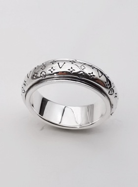 S925纯银老花转动戒指 小众设计ins风男女款时尚情侣戒指