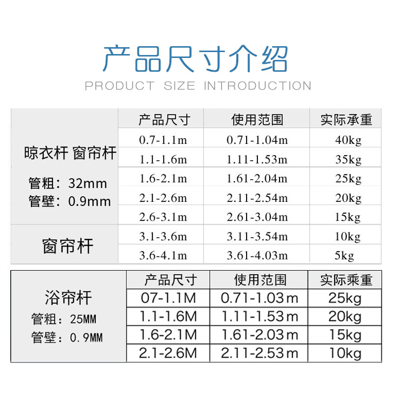 免打孔伸缩杆挂衣晾衣杆浴室卫生间架浴帘杆窗帘杆卧室衣柜撑杆子 - 图3