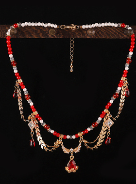 仿珍珠复古柳叶流苏短璎珞