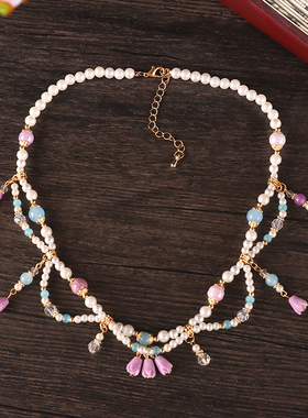 新中式坦领汉服项链超仙紫色铃兰