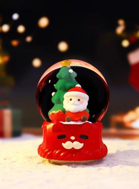 可爱迷你圣诞节日礼物甜蜜派送中水晶球桌面摆件发光音乐盒