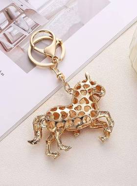 中式镶钻画油立体生肖小马车钥匙扣金属可爱男女包包挂件钥匙扣