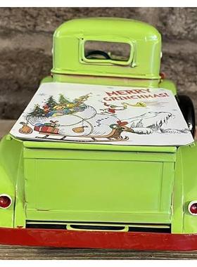 跨境圣诞节绿色圣诞卡车装饰品摆件树脂工艺品家居装饰艺术创意