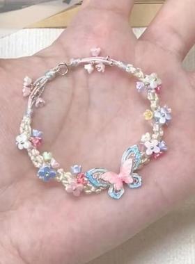 太好看啦！花环森系新款仿天然水晶手链手绳款手工编织网兜手链