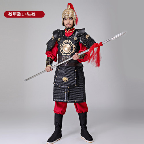 古装盔甲男战袍铠甲将军衣服古代士兵小卒古装侍卫服金色黑色铠甲 - 图0