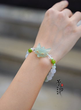 【青丘】青绿色狐狸面具吊坠璎珞项链古风汉服配饰