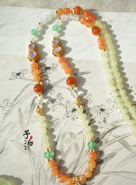 【蝶恋花】橙黄橘绿秋季百搭日常天然石汉服璎珞项链