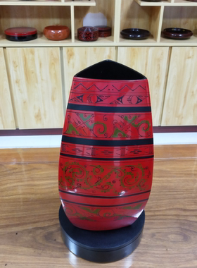 【曾楚漆器】彩绘云鸟纹三角瓶大漆生漆